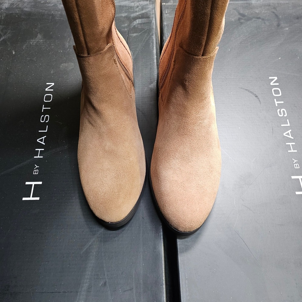 H by Halston Naomi Suede Knee High‎ Boots Tan Elastic Side Zip Block Heel 5.5M - Picture 6 of 15
